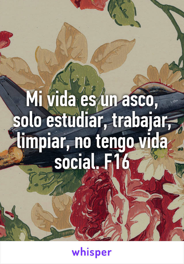 Mi vida es un asco, solo estudiar, trabajar, limpiar, no tengo vida social. F16