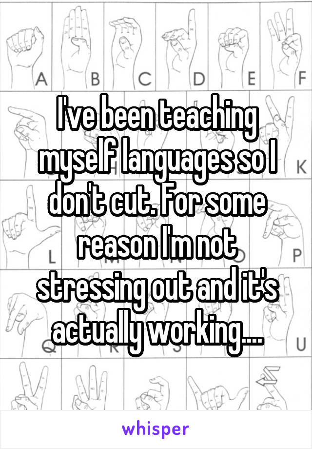 I've been teaching myself languages so I don't cut. For some reason I'm not stressing out and it's actually working....