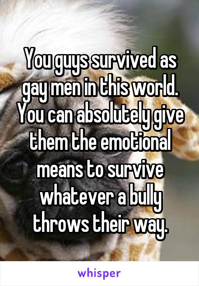 You guys survived as gay men in this world. You can absolutely give them the emotional means to survive whatever a bully throws their way.