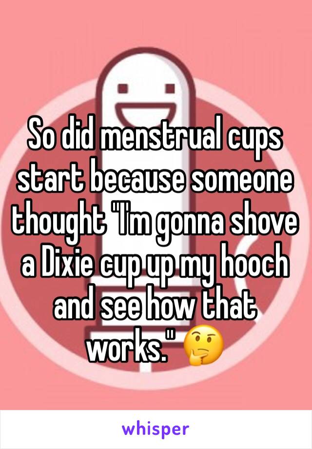 So did menstrual cups start because someone thought "I'm gonna shove a Dixie cup up my hooch and see how that works." 🤔