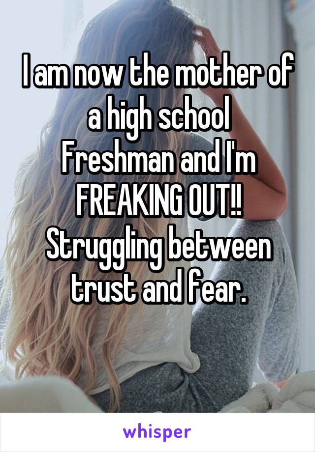 I am now the mother of a high school
Freshman and I'm FREAKING OUT!!
Struggling between trust and fear.

