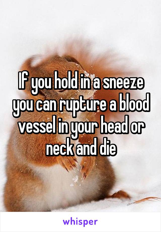 If you hold in a sneeze you can rupture a blood vessel in your head or neck and die