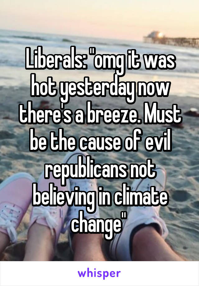 Liberals: "omg it was hot yesterday now there's a breeze. Must be the cause of evil republicans not believing in climate change" 