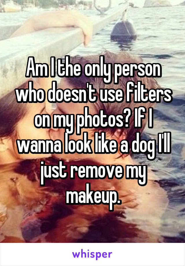 Am I the only person who doesn't use filters on my photos? If I wanna look like a dog I'll just remove my makeup.