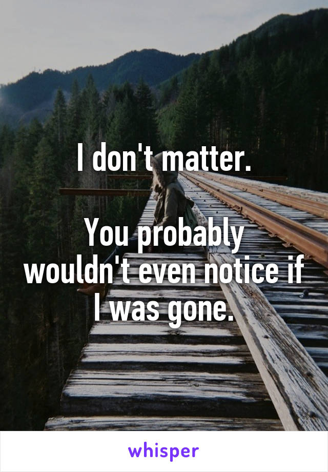 I don't matter.

You probably wouldn't even notice if I was gone.