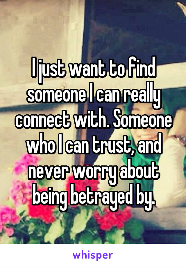 I just want to find someone I can really connect with. Someone who I can trust, and never worry about being betrayed by.