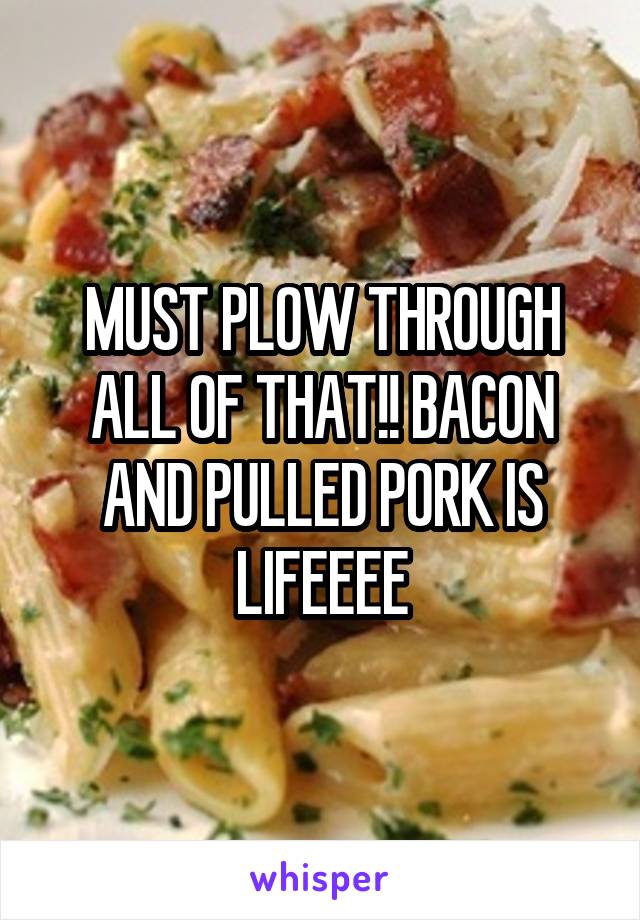 MUST PLOW THROUGH ALL OF THAT!! BACON AND PULLED PORK IS LIFEEEE