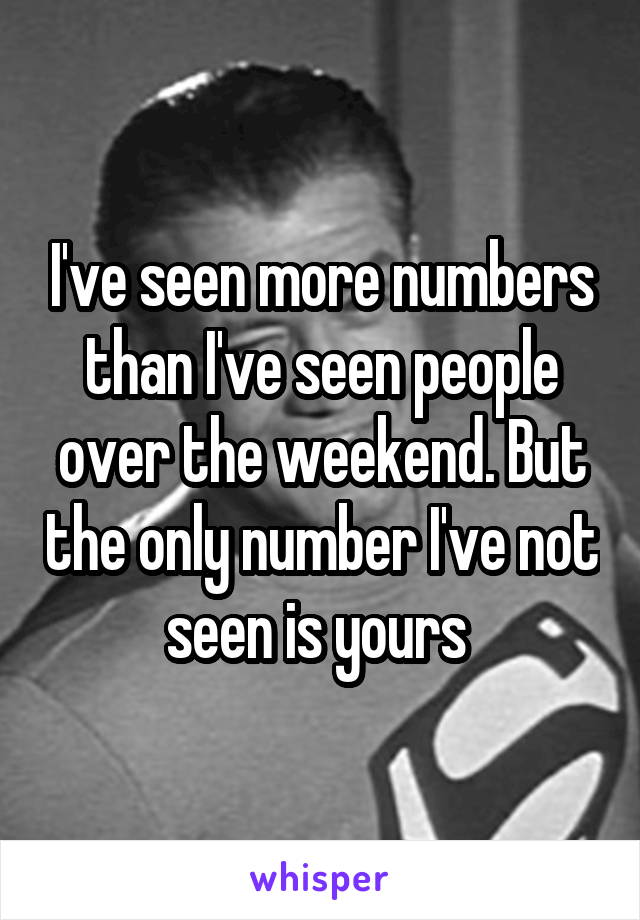 I've seen more numbers than I've seen people over the weekend. But the only number I've not seen is yours 