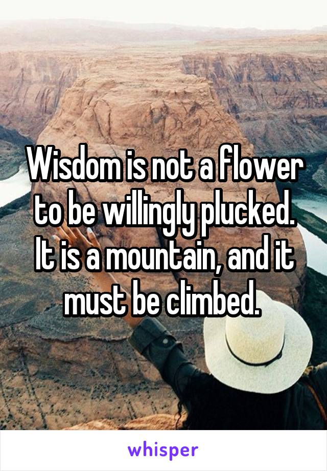 Wisdom is not a flower to be willingly plucked. It is a mountain, and it must be climbed. 