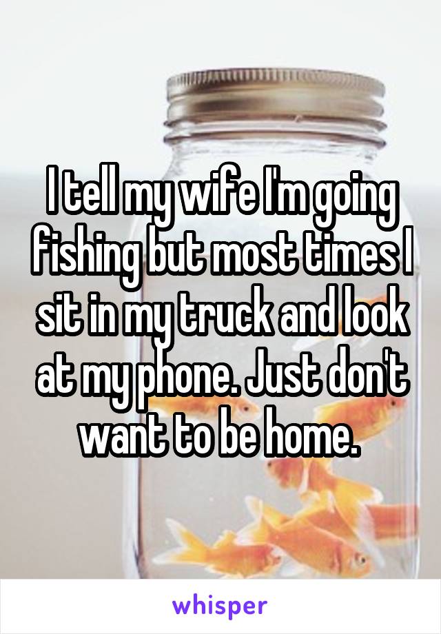 I tell my wife I'm going fishing but most times I sit in my truck and look at my phone. Just don't want to be home. 