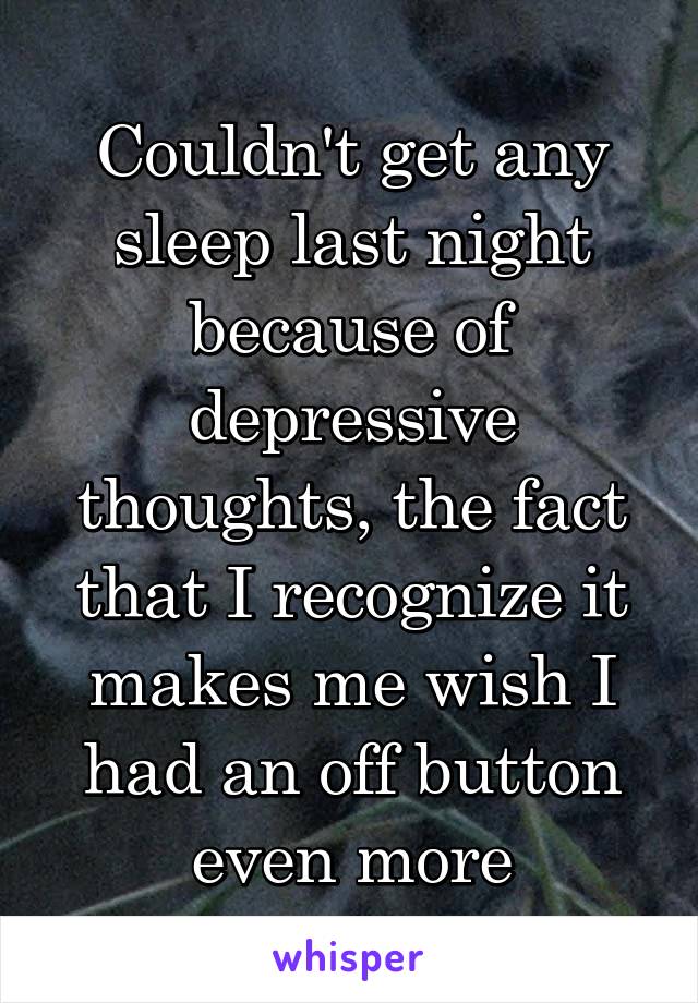 Couldn't get any sleep last night because of depressive thoughts, the fact that I recognize it makes me wish I had an off button even more