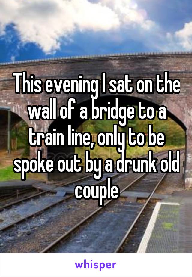 This evening I sat on the wall of a bridge to a train line, only to be spoke out by a drunk old couple