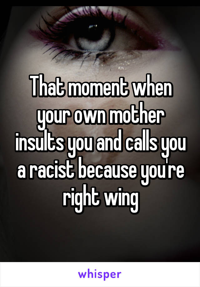 That moment when your own mother insults you and calls you a racist because you're right wing