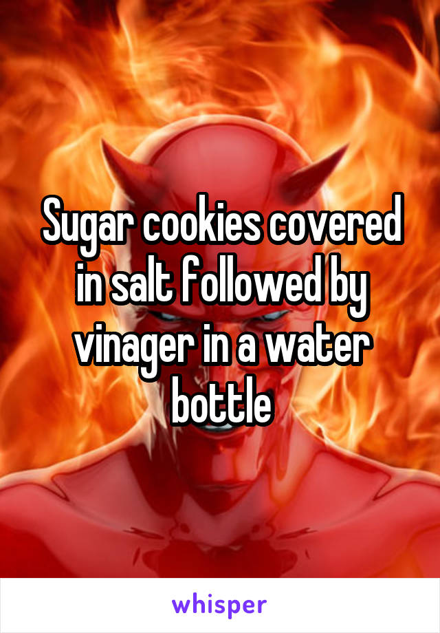 Sugar cookies covered in salt followed by vinager in a water bottle