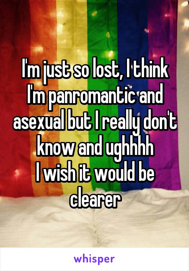 I'm just so lost, I think I'm panromantic and asexual but I really don't know and ughhhh
I wish it would be clearer