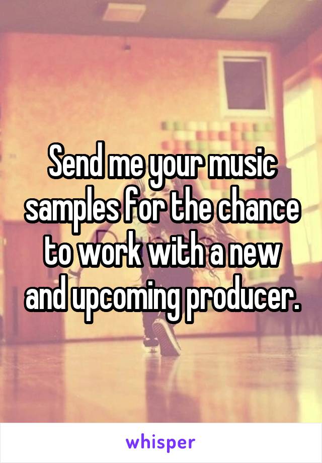 Send me your music samples for the chance to work with a new and upcoming producer.