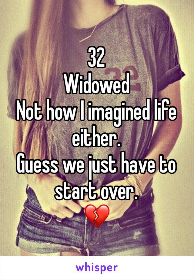 32 
Widowed
Not how I imagined life either. 
Guess we just have to start over. 
💔