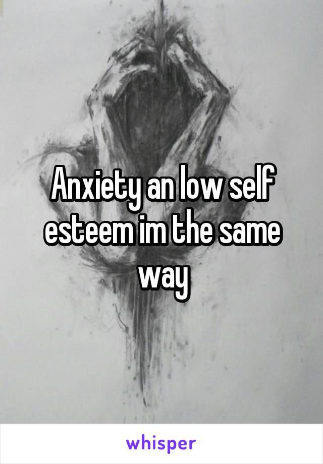 Anxiety an low self esteem im the same way