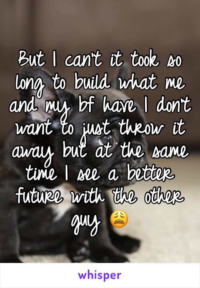 But I can't it took so long to build what me and my bf have I don't want to just throw it away but at the same time I see a better future with the other guy 😩