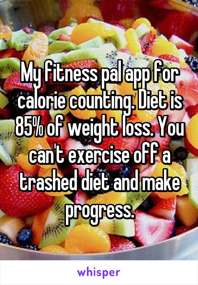 My fitness pal app for calorie counting. Diet is 85% of weight loss. You can't exercise off a trashed diet and make progress.