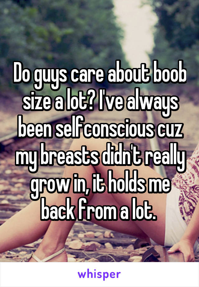 Do guys care about boob size a lot? I've always been selfconscious cuz my breasts didn't really grow in, it holds me back from a lot. 