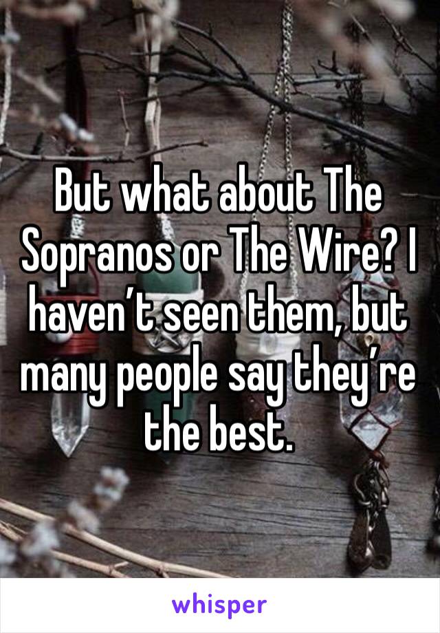 But what about The Sopranos or The Wire? I haven’t seen them, but many people say they’re the best.