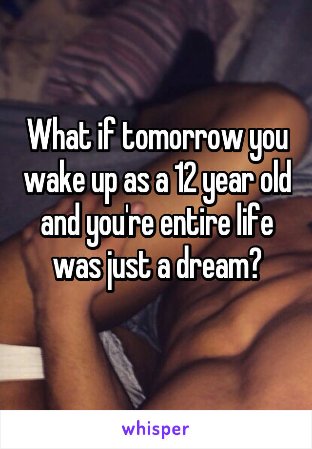 What if tomorrow you wake up as a 12 year old and you're entire life was just a dream?
