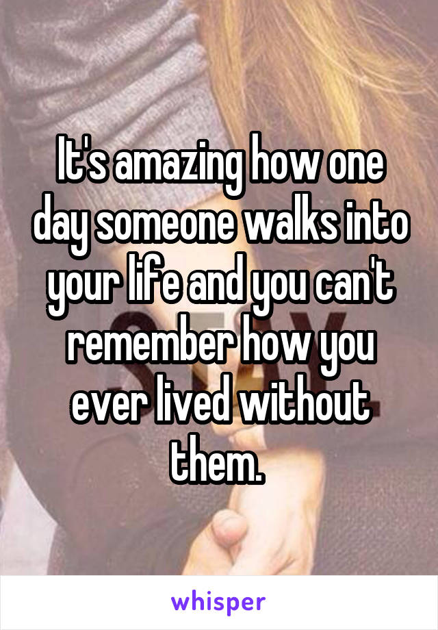 It's amazing how one day someone walks into your life and you can't remember how you ever lived without them. 