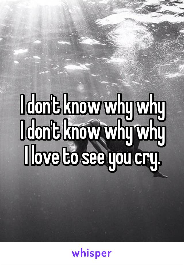 I don't know why why
I don't know why why
I love to see you cry.