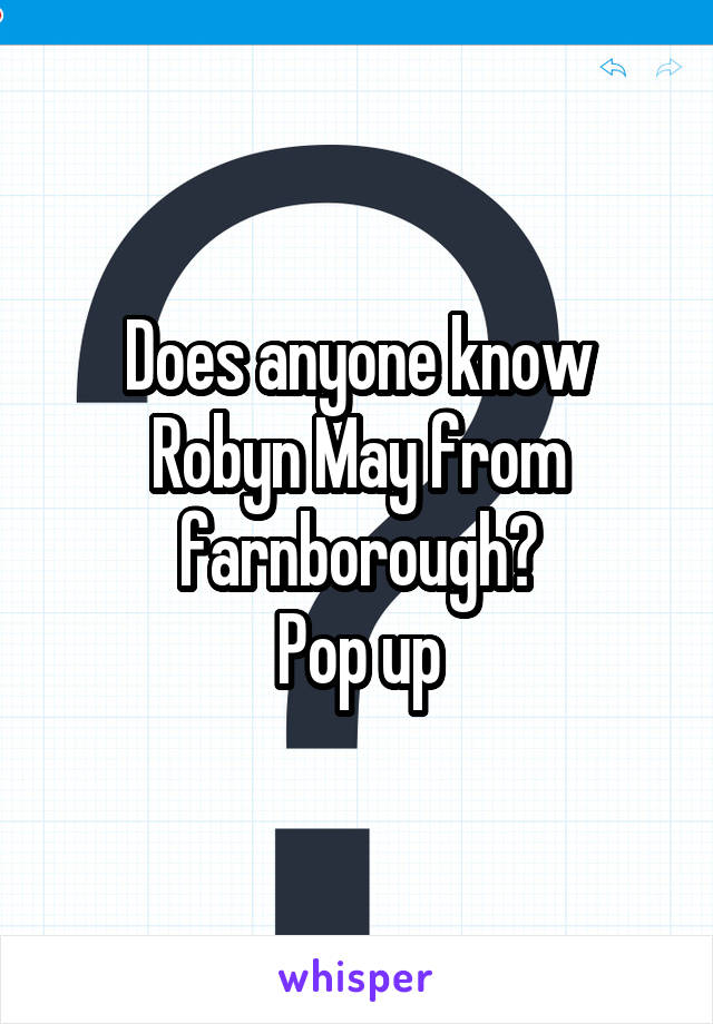 Does anyone know Robyn May from farnborough?
Pop up