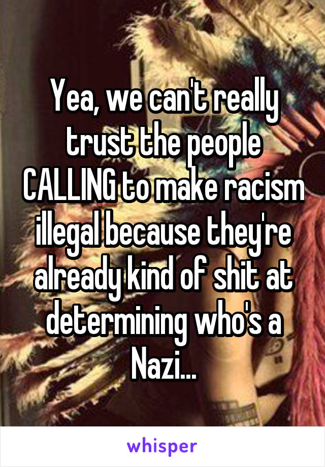Yea, we can't really trust the people CALLING to make racism illegal because they're already kind of shit at determining who's a Nazi...