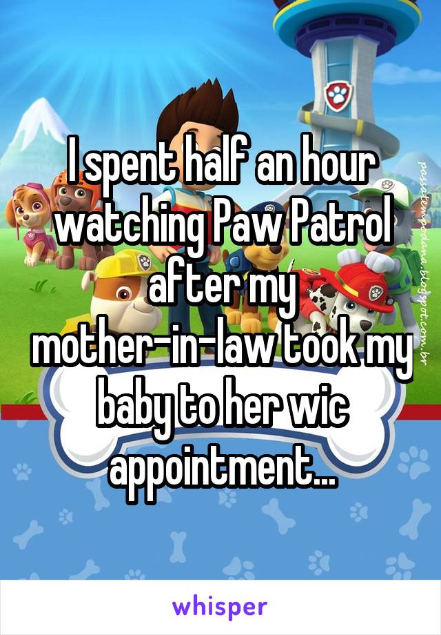 I spent half an hour watching Paw Patrol after my mother-in-law took my baby to her wic appointment...