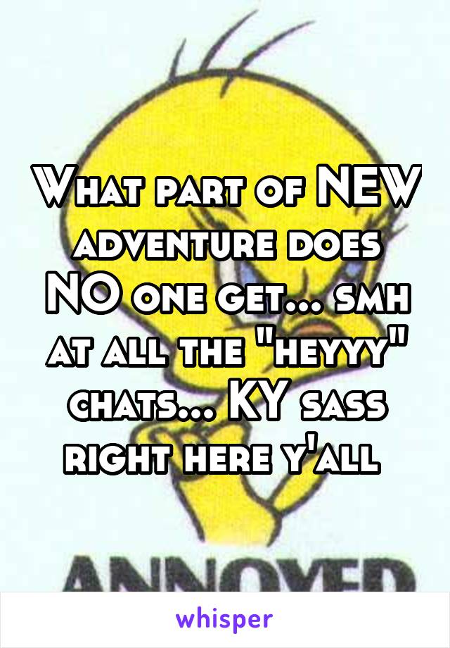 What part of NEW adventure does NO one get... smh at all the "heyyy" chats... KY sass right here y'all 
