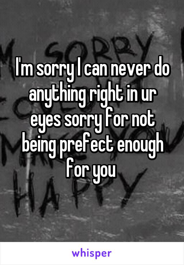 I'm sorry I can never do anything right in ur eyes sorry for not being prefect enough for you 
