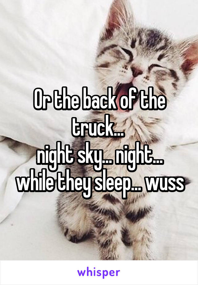 Or the back of the truck... 
night sky... night... while they sleep... wuss