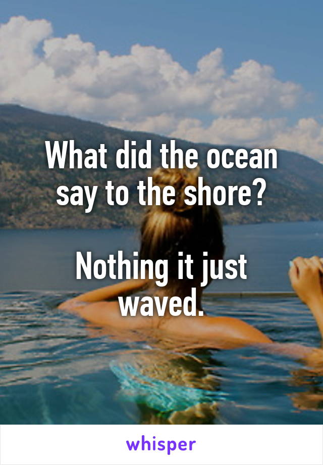 What did the ocean say to the shore?

Nothing it just waved.