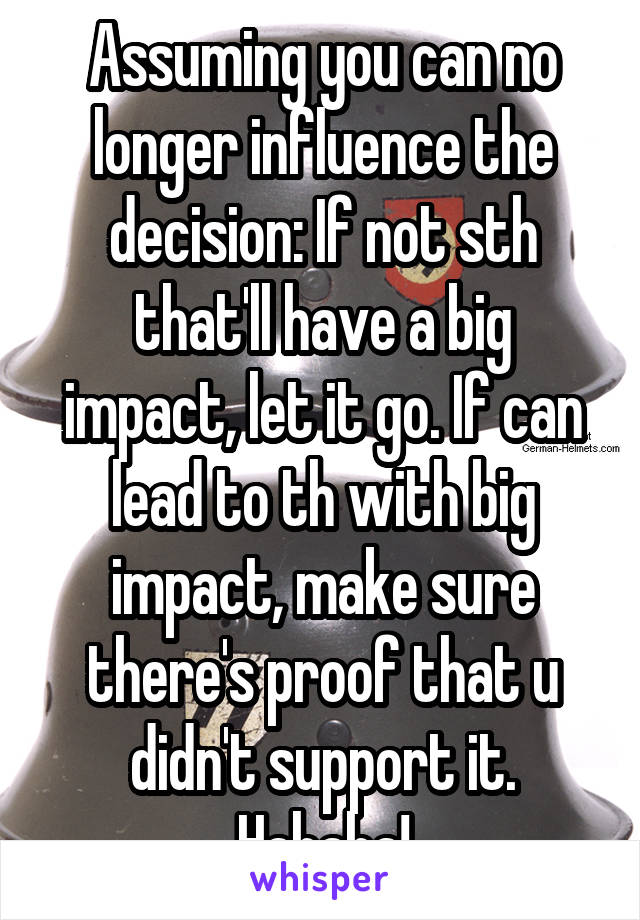 Assuming you can no longer influence the decision: If not sth that'll have a big impact, let it go. If can lead to th with big impact, make sure there's proof that u didn't support it. Hahaha!