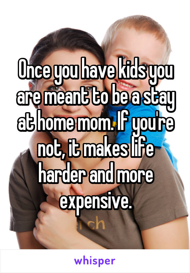 Once you have kids you are meant to be a stay at home mom. If you're not, it makes life harder and more expensive.
