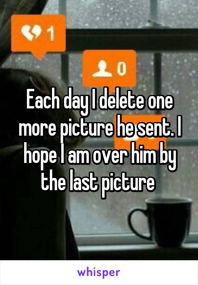 Each day I delete one more picture he sent. I hope I am over him by the last picture 