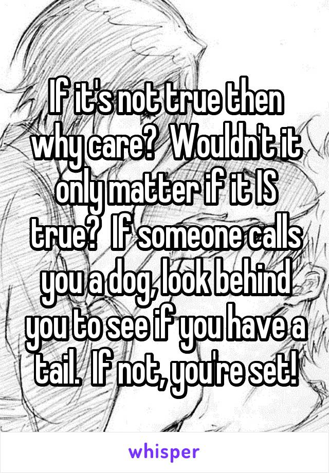 If it's not true then why care?  Wouldn't it only matter if it IS true?  If someone calls you a dog, look behind you to see if you have a tail.  If not, you're set!