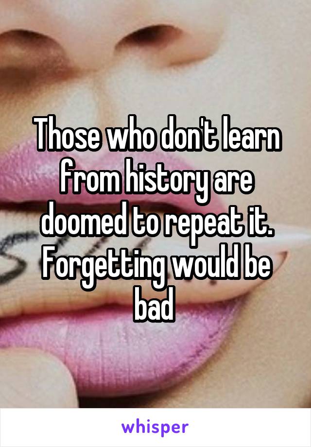 Those who don't learn from history are doomed to repeat it. Forgetting would be bad 