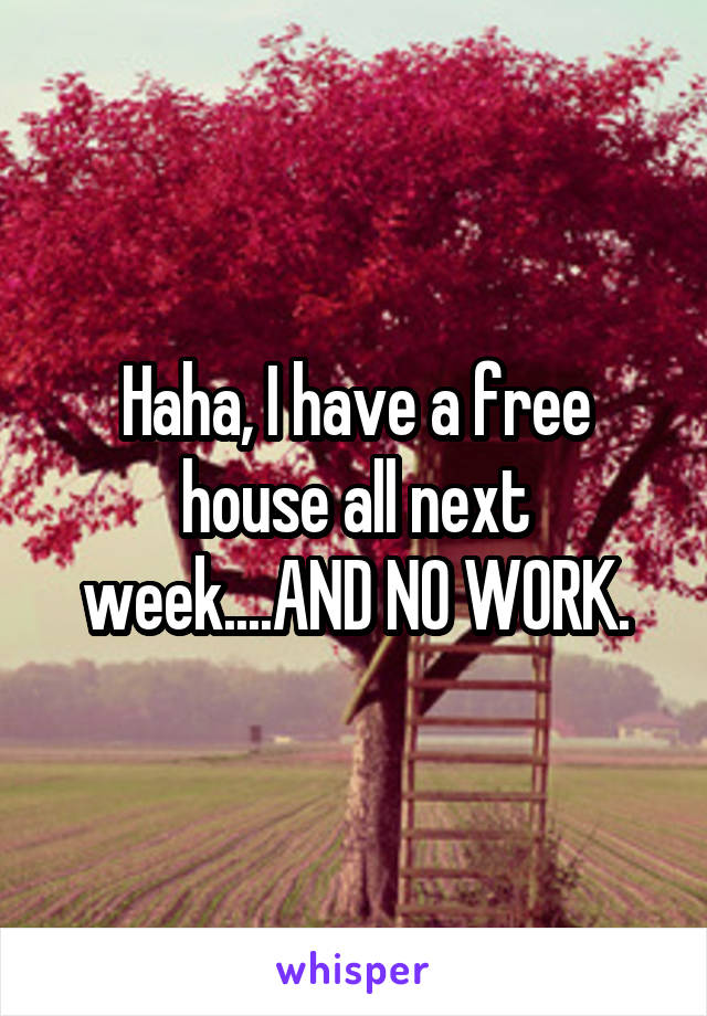 Haha, I have a free house all next week....AND NO WORK.
