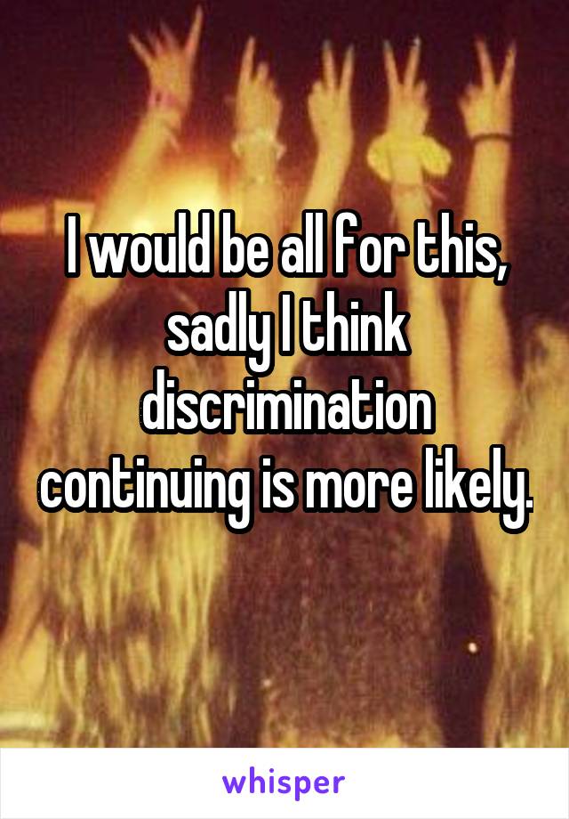 I would be all for this, sadly I think discrimination continuing is more likely. 