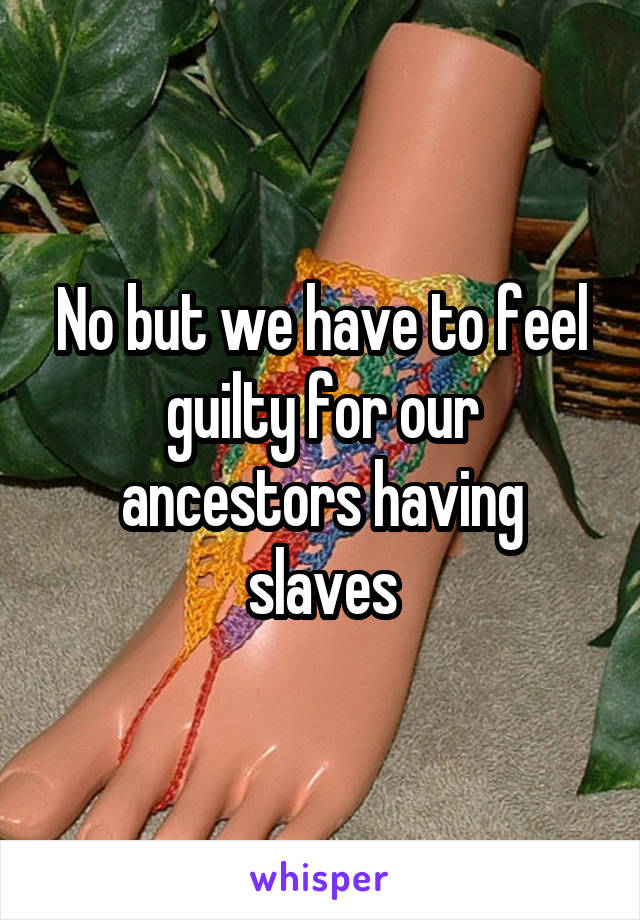 No but we have to feel guilty for our ancestors having slaves