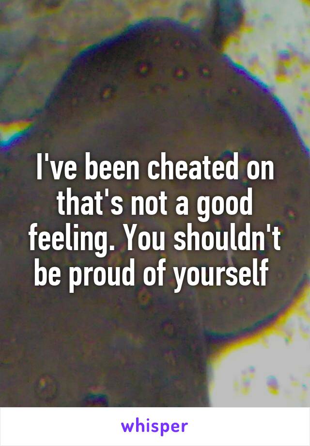 I've been cheated on that's not a good feeling. You shouldn't be proud of yourself 