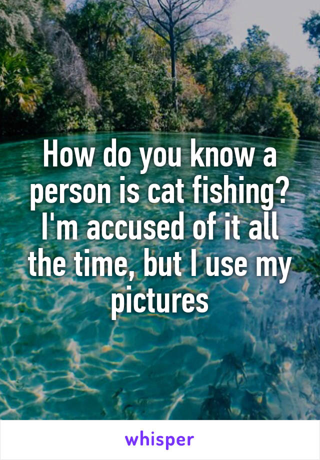 How do you know a person is cat fishing? I'm accused of it all the time, but I use my pictures