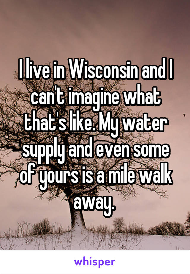 I live in Wisconsin and I can't imagine what that's like. My water supply and even some of yours is a mile walk away. 