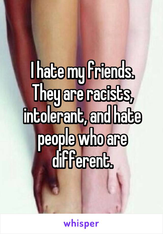 I hate my friends.
They are racists, intolerant, and hate people who are different.