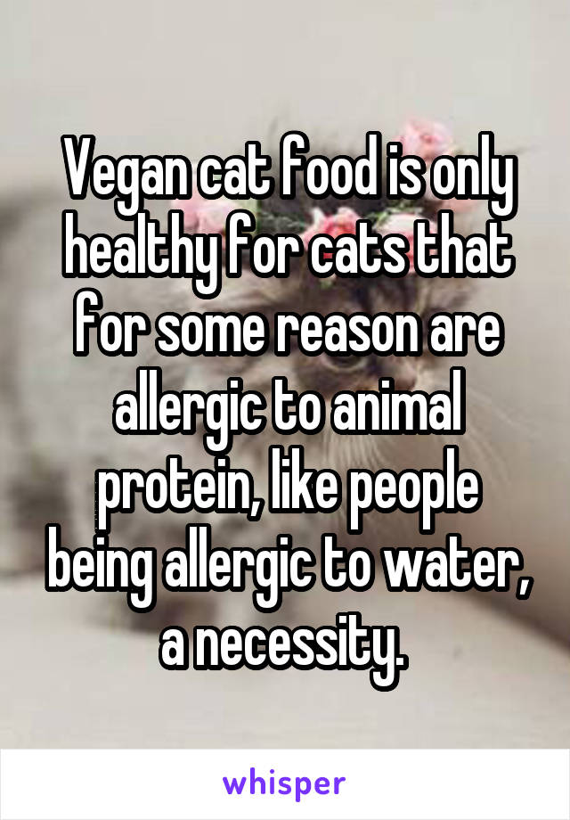 Vegan cat food is only healthy for cats that for some reason are allergic to animal protein, like people being allergic to water, a necessity. 