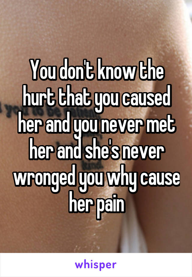 You don't know the hurt that you caused her and you never met her and she's never wronged you why cause her pain